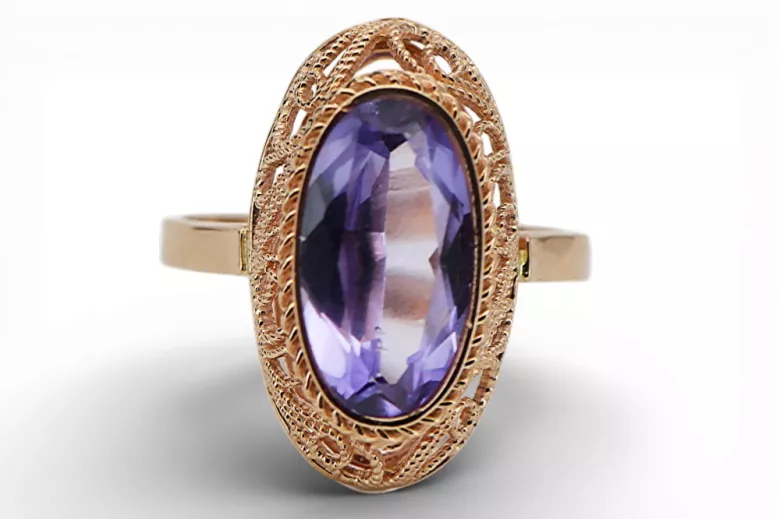 Alexandrite 14 كارت من الذهب الأحمر الوردي خاتم أسلوب فينتاج vrc374r